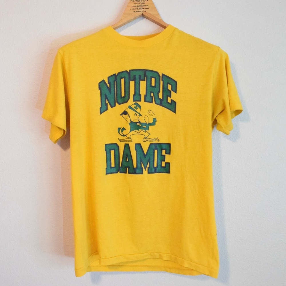 Vintage 80s Notre Dame Yellow Champion Shirt Size L